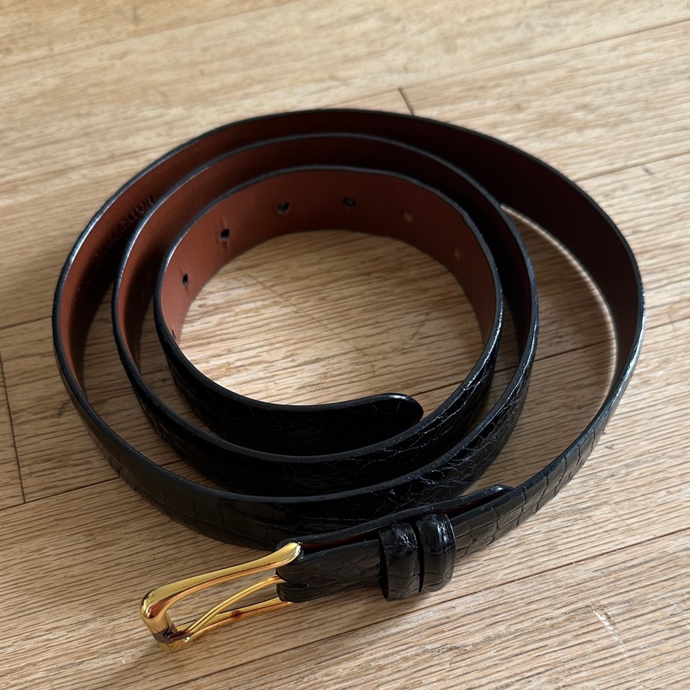 Men's Black Genuine Crocodile Belt with Gold Buckle